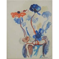 Sir Matthew Smith (1879-1959) Watercolour Still life - vase of flowers Signed in pencil 12.25ins...