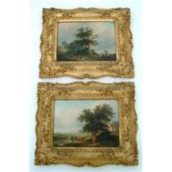 Early 19th century English School A pair of oils on panel Country scenes, traveller and two donke...