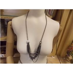 NECKLACE - BELLEY LENGTH BLACK METALLIC BEADS & CHAIN