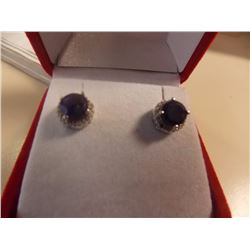 EARRINGS - NEW - RICH DEEP BLUE SAPPHIRE AND GENUINE DIAMONS IN STERLING SILVER SETTING - PLATINUM O