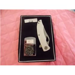 NEW FOLDING KNIFE & ZIPPO WITH EAGLE IMAGE