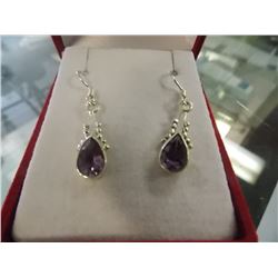 EARRINGS - NEW PEAR FACETTED AMETHYST IN STERLING SILVER SETTING - SHEPHARD HOOKS - RETAIL ESTIMATE 
