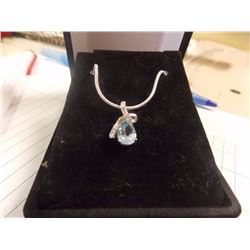 NECKLACE - 1.54CT BLUE TOPAZ & DIAMOND IN STERLING SILVER SETTING - WITH PLATINUM FINISH - INCLUDES 