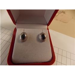 EARRINGS - NEW 1.20CT BLUE SAPPHIRE & DIAMONDS IN STERLING SILVER SETTING - INCLUDES CERTIFICATE $30