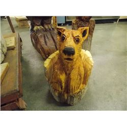UNIQUE HAND CRAFTED CHAIN SAW CARVING - BEAR ON STUMP - LIGHT COLOR