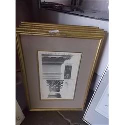 LOT OF 4 PICTURES - FRENCH - ARCHITECTURAL THEME - WITH GOLD FRAMES