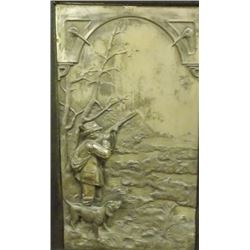 VINTAGE SILVER/PEWTER ? METAL 3-D PICTURES G. BOMMER - BIRD HUNTING WITH HOUND - LEFT IMAGE - WOOD F