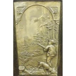 VINTAGE SILVER/PEWTER ? METAL 3-D PICTURES G. BOMMER - BIRD HUNTING WITH HOUND - RIGHT IMAGE - WOOD 