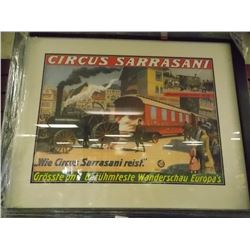 FRAMED GERMAN PRINT - CIRCUS SARRASAM - TRAIN & BURLAP