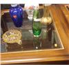 Image 1 : AMBER GLASS DISH AND GREEN VASE