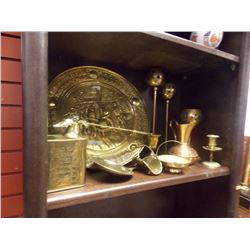 BRASS AND GLASSWARE - 12 PC TTL - CANDLE HOLDERS, PLATES, VASES ETC