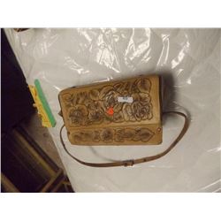 HAND CARVED LEATHER LADYS HAND BAG