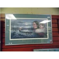 FRAMED PRINT - ESKIMO MOTHER & CHILD WITH DOGS - SIGNED - LIMITED EDITION