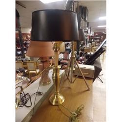 BRASS TABLE LAMPS WITH OUTLET - BLACK SHADES