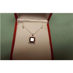 NECKLACE - 2.8CT PRINCESS FACETTED RED RUBY AND DIAMONDS IN STERLING SILVER SETTING - APPROX. RETAIL