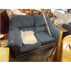 COUCH & LOVE SEAT - WOOD FRAMED WITH BRASS TRIMMED