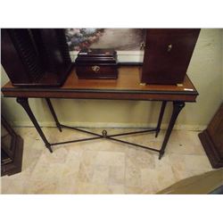 WROUGHT IRON BASE HALL TABLE