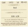 Image 3 : 1952 Canada ICCS Graded Small One Cent Penny Coin - MS-65; Red
