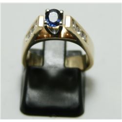 14 Kt Yellow Gold Sapphire & Diamond Ring - Comfort Fit Size 4 1/2