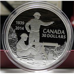 2014 Canada $30 Fine Silver Coin - 75th Anniversary of the Declaration of WWII