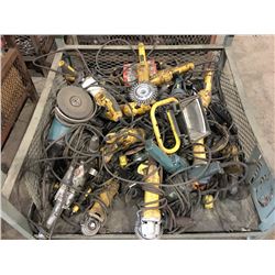 STEEL STACKING BIN WITH ASSORTED DEWALT GRINDERS