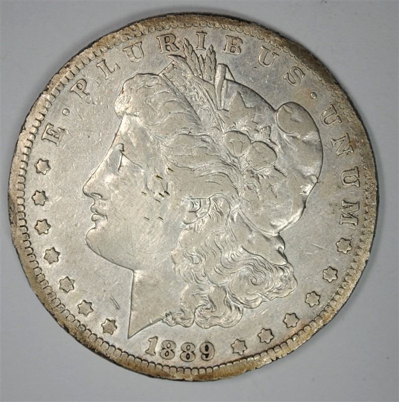 Silver Rimmed Coin 1889-CC MORGAN SILVER DOLLAR, XF with rim damage & scratches. KEY COIN