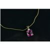 Image 2 : 10K Yellow Gold Ruby with Diamond Pendant Necklace