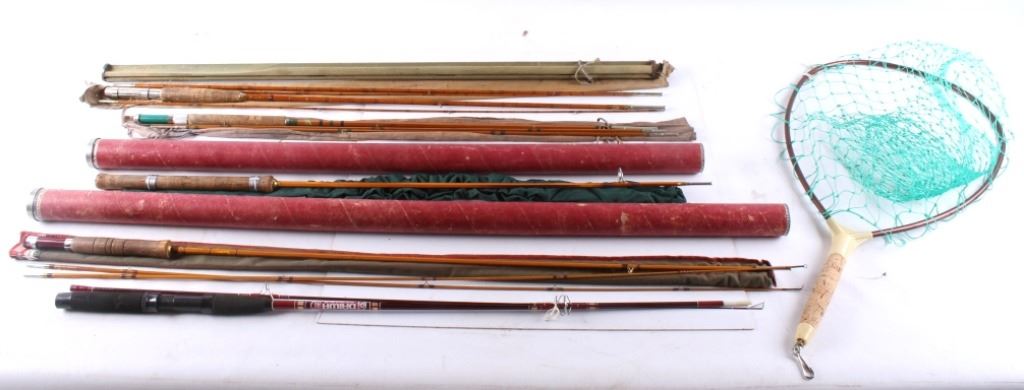 Collection of Fly Rods, Fishing Poles, and Net
