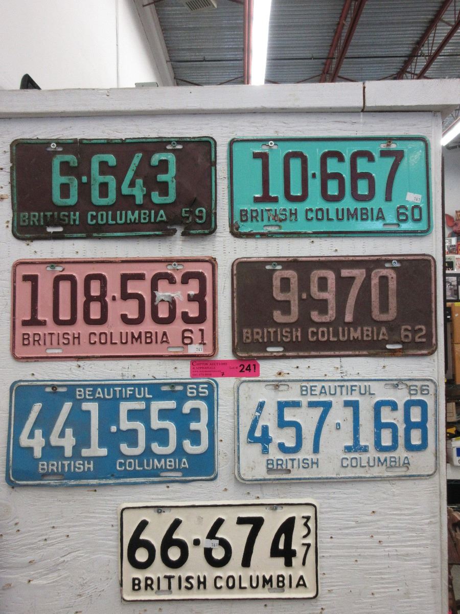 7 Vintage BC licence plates