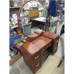 Vintage vanity dresser with round mirror
