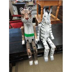 2 Carved wood book shelf animals