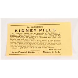 VINTAGE DR BLUMERS KIDNEY PILLS ADVERTISING LABEL