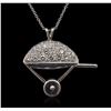 Image 1 : 14KT White Gold Diamond and Enamel Pendant With Chain