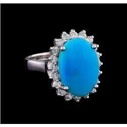 4.92 ctw Turquoise and Diamond Ring - 14KT White Gold