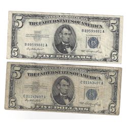 1953 $5 Silver Certificate Currency Lot of 2