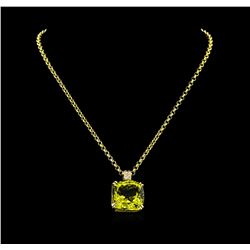 50.20 ctw Lemon Citrine and Diamond Pendant With Chain - 14KT Yellow Gold