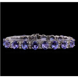 29.12 ctw Tanzanite and Diamond Bracelet - 14KT White Gold