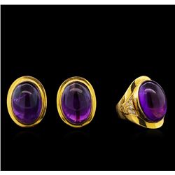 Amethyst and Diamond Earrings - 14KT Yellow Gold