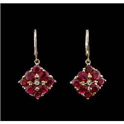 6.42 ctw Ruby and Diamond Earrings - 14KT Yellow Gold