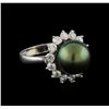 Image 1 : Tahitian Pearl and Diamond Ring - 14KT White Gold