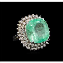 GIA Cert 16.44 ctw Emerald and Diamond Ring - 14KT White Gold