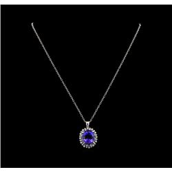 GIA Cert 15.02 ctw Tanzanite and Diamond Pendant With Chain - 14KT White Gold