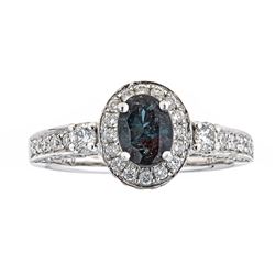 0.74 ctw Alexandrite and Diamond Ring - 14KT White Gold