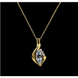 Aquamarine and Diamond Pendant With Chain - 10KT Yellow Gold
