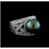 Image 1 : Tahitian Pearl and Diamond Ring - 14KT White Gold