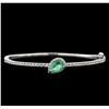 Image 1 : 0.83 ctw Emerald and Diamond Bangle Bracelet - 14KT White Gold
