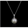 Image 1 : 14KT White Gold Pearl and Diamond Pendant With Chain