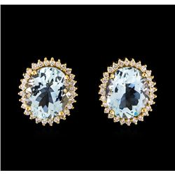 8.80 ctw Aquamarine and Diamond Earrings - 14KT Yellow Gold