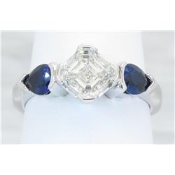 0.90 ctw Diamond and Sapphire Ring - 14KT White Gold