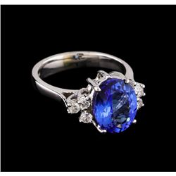 3.05 ctw Tanzanite and Diamond Ring - 14KT White Gold